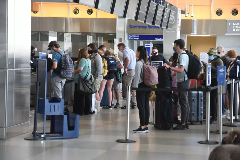 People in line at airport security